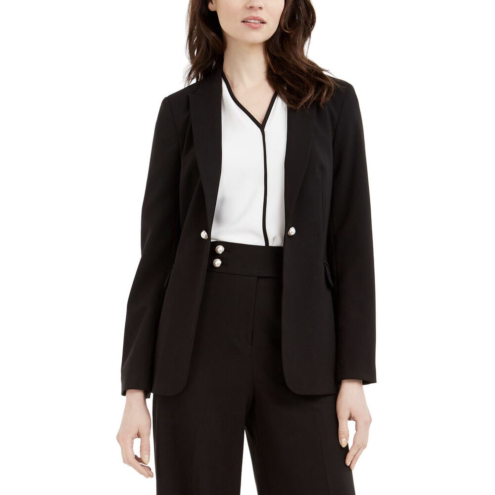 Calvin Klein Women's Imitation Pearl Open-Front Jacket Black Size 4